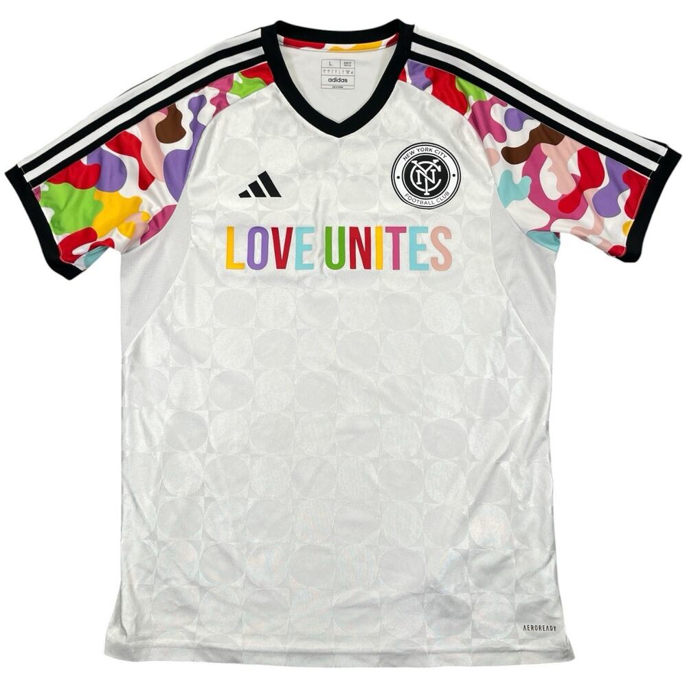 Adidas NYCFC 2022 MLS Pride Jersey Love Unites Men’s Large White NWOT